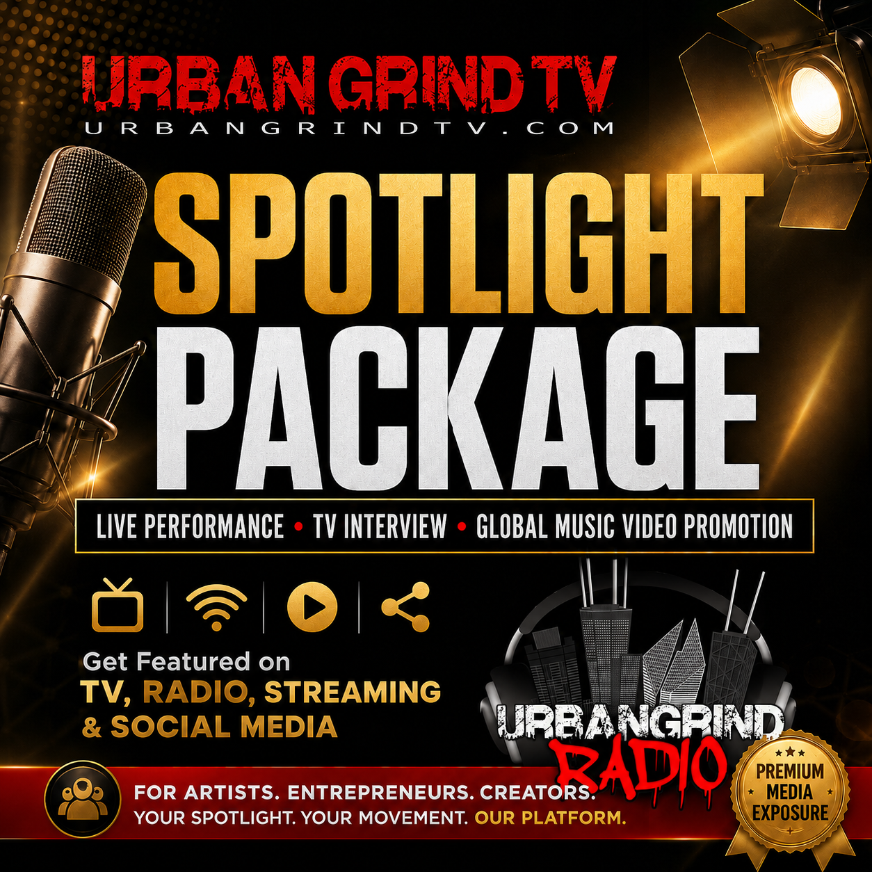 Urban Grind TV Spotlight Package: TV Interview, Radio Feature & Music Video Promo