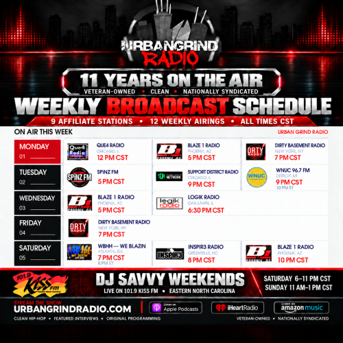 Urban Grind Radio Schedule Sept 2026 V2 9 stations 12 slots